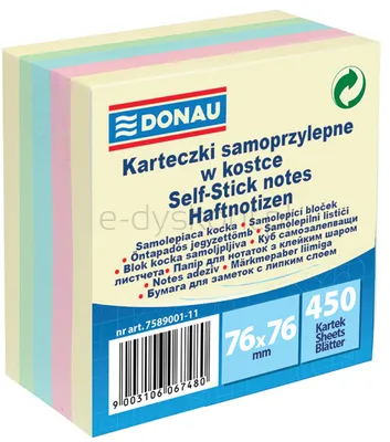 Donau Kostka Samoprzylepna, 76X76Mm, 1X450 Kart., Mix Kolorów 
