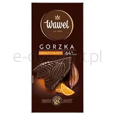 Wawel Czekolada Premium Gorzka 64% cocoa Skórka z pomarańczy 90g