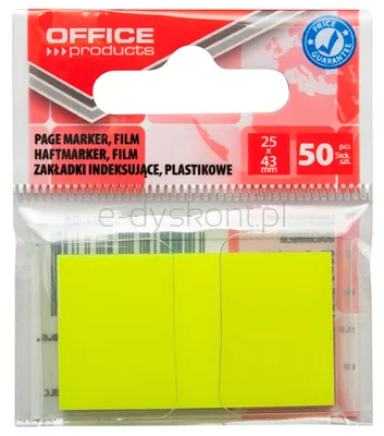 Office Products Zakładki indeksujące papier Pp, 25X43Mm, 1X50 Kart., Zawieszka, Żółte