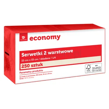 TG Economy Serwetka 33x33 cm, 2 warstwowa czerwona 250 sztuk
