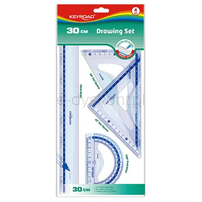Zestaw Geometryczny Keyroad, Z Linijką 30Cm, Zawieszka, Transparentny