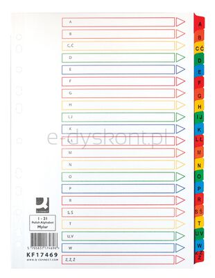 Przekładki Q-CONNECT Mylar, karton, A4, 225x297mm, A-Z, 21 kart, lam. indeks, mix kolorów