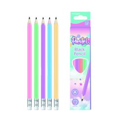 Keyroad Ołówki drewniane z gumką  pastel, trójkątne, HB, 12 szt., mix kolorów