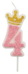 Świeczka Part Go, cyfra 4, 6,8cm, różowa