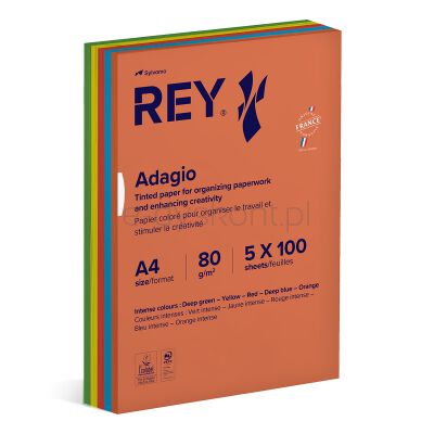 Rey Adagio Papier Ksero A4, 80Gsm, Mix Kolorów Intens, *Ryada080X906 R200, 5X100 Ark. 