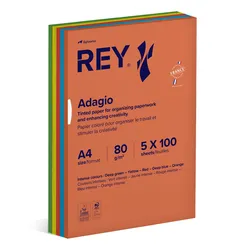 Rey Adagio Papier Ksero A4, 80Gsm, Mix Kolorów Intens, *Ryada080X906 R200, 5X100 Ark. 