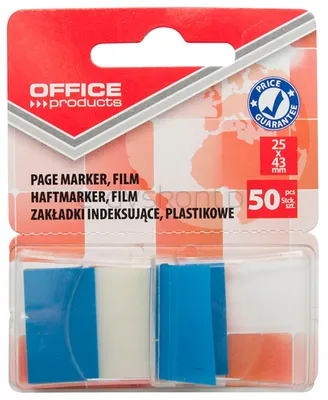 Office Products Zakładki indeksujące papier Pp, 25X43Mm, 1X50 Kart., Blister, Niebieskie