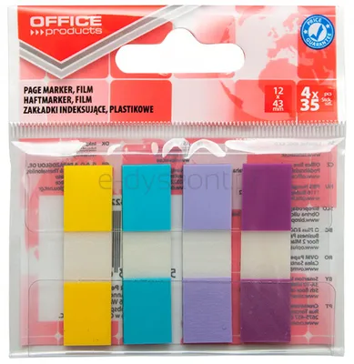 Office Products Zakładki Indeksujące Pp, 12X43Mm, 4X35 Kart., Zawieszka, Mix Kolorów Pastel 