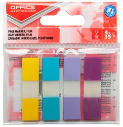 Office Products Zakładki Indeksujące Pp, 12X43Mm, 4X35 Kart., Zawieszka, Mix Kolorów Pastel 