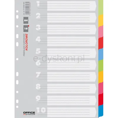 Office Products Przekładki Karton, A4, 223X297Mm, 10 Kart, Mix Kolorów 