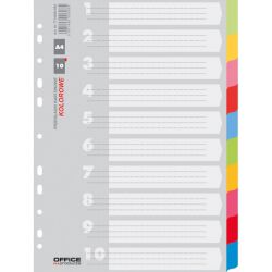 Office Products Przekładki Karton, A4, 223X297Mm, 10 Kart, Mix Kolorów 