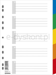 Przekładki DONAU, PP, A4, 225x297mm, 5+1 kart, mix kolorów