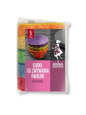 Anna  Zaradna Gąbki do zmywania owalne kolorowe, 5szt., mix
