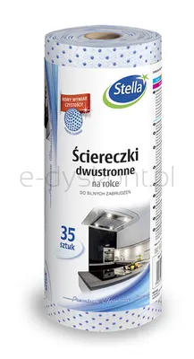 Ściereczki dwustronne Stella, na rolce do silnych zabrudzeń, 35 szt., jasnoniebieska, granatowe kropki