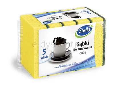 Stella Gąbki Do Zmywania Duże, 5 Szt., Pianka Mix Kolorów, Czarna Fibra