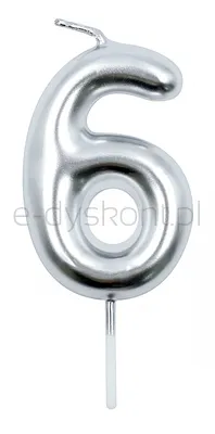 Świeczka Part Go, cyfra 6, 6cm, srebrna