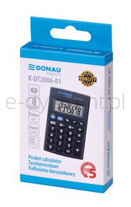 Kalkulator kieszonkowy DONAU TECH, 8-cyfr. wyświetlacz, wym. 85x56x9 mm, czarny