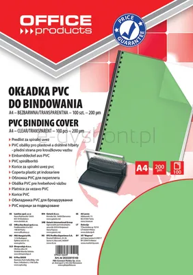 Office Products Okładki do bindowania PVC, A4, 200mikr., 100szt., zielone transparentne