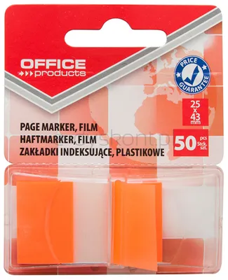Office Products Zakładki Indeksujące Pp, 25X43Mm, 1X50 Kart., Blister, Pomarańczowe 