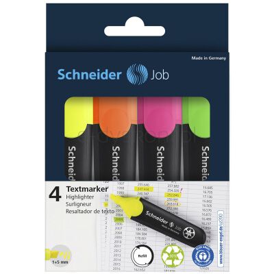 Schneider Zestaw Zakreślaczy Job, 1-5 Mm, 4 Szt., Miks Kolorów 