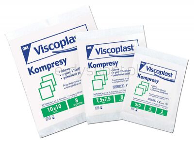 Jałowe kompresy gazowe Viscoplast, bawełniane, 17-nitkowe, 8 warstw 7,5x7,5cm, 3szt.