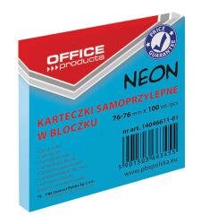 Office Products Bloczek Samoprzylepny76X76Mm, 1X100 Kart., Neon, Niebieski 