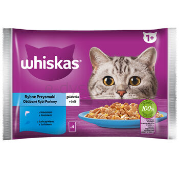 Whiskas Rybne Przysmaki 1+ Galaretka Z ŁoSosiem I Z Tuńczykiem 340 G (4X85 G)