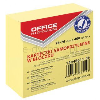 Office Products Kostka samoprzylepna 76x76mm, 1x400 kart., pastel, jasnożółty [BIURO]
