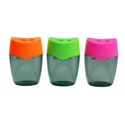 Temperówka plastikowa KEYROAD, nietłukąca, podwójna, z pojemnikiem, blister, mix kolorów