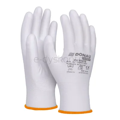Donau Rękawice Safety Pu White, Kat. Ii, Rozm. 7, Białe