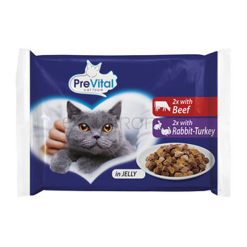 Prevital Karma Dla Kotów 4 X 100G. Z Wołowiną W Galaretce. Z Królikiem I Indykiem W Galaretce
