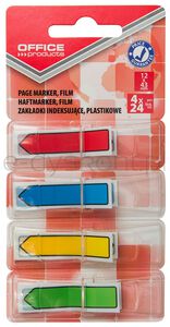 Zakładki indeksujące OFFICE PRODUCTS, PP, strzałka, 12x43mm, 4x24 kart., blister, mix kolorów