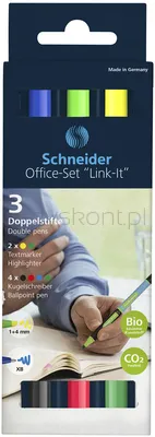 Zestaw Schneider Link-It Office Set, Długopis I Zakreślacz W Jednym, Pudełko, 6Szt., Mix Kolorów