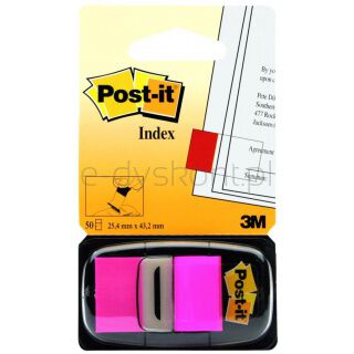 Post-It Zakładki indeksujące (680-21), PP, 25,4x43,2mm, 50 kart., jaskraworóżowe [BIURO]