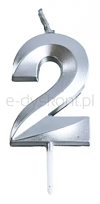 Świeczka Part Go, cyfra 2, 4,8cm, srebrna