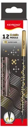 Ołówek KEYROAD Metallic, okrągły, czarne drewno, 12 szt., holograficzne wzory