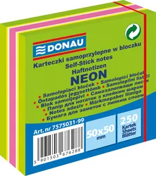 Donau Mini kostka samoprzylepna 50x50mm, 1x250 kart., neon-pastel, mix zielony