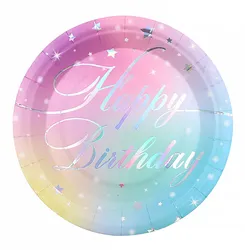 Talerz papierowy PARTY GO Happy Birthday, 18cm, 8 szt., mix kolorów