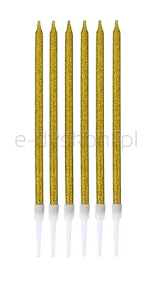 Świeczki na tort Part Go, 16,5cm, 6 szt., złote
