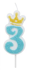 Świeczka Part Go, cyfra 3, 6,8cm, niebieska