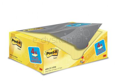 Post-It  Karteczki Samoprzylepne (655Cy-Vp20), 127X76Mm, (16+4)X100 Kart., Żółte, 4 Bloczki Gratis