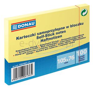 Bloczek samoprzylepny DONAU, 105x76mm, 1x100 kart., jasnożółty