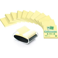 Karteczki Ekologiczne Post-It® Z-Notes (C2014Y12-1), 76X76Mm, 12X100 Kart., Żółte + Podajnik Gratis