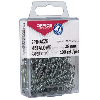 Spinacze metalowe OFFICE PRODUCTS, 26mm, w pudełku, 100szt., srebrne
