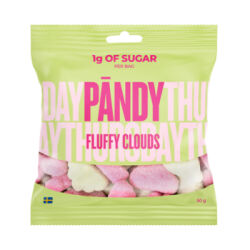 PANDY Fluffy Clouds - błonnikowe żelki bez cukru 45% mniej kalorii, Poziomka & Zielone Jabłko 50g