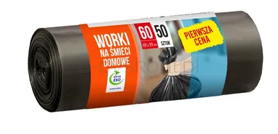 PIERWSZA CENA Worki na śmieci domowe, 60 l, 50 szt., czarne