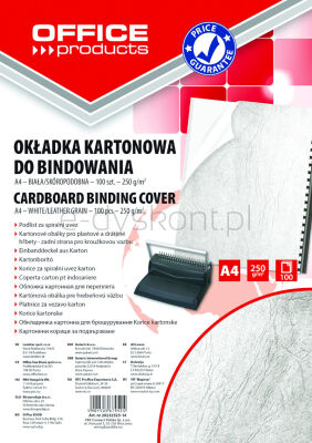 Office Products Okładki do bindowania karton, A4, 250gsm, skóropodobne, 100szt., białe 