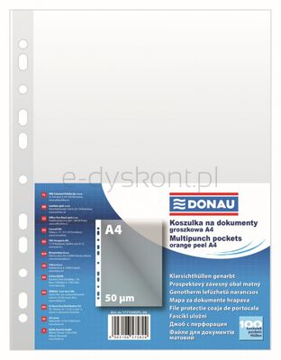 Donau Koszulki na dokumentyPP, A4, groszkowe, 50mikr., 100szt.