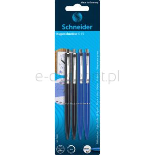 Schneider Długopisy automatyczne  K15,  2x czarny + 2x niebieski, blister