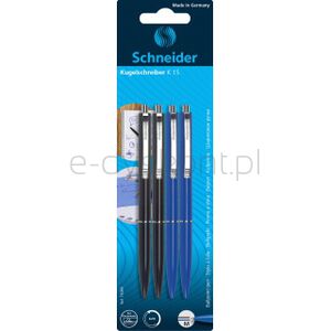 Schneider Długopisy automatyczne  K15,  2x czarny + 2x niebieski, blister